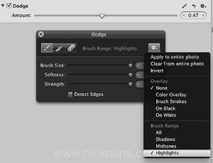 Set brushes to affect different parts of the tonal range.
