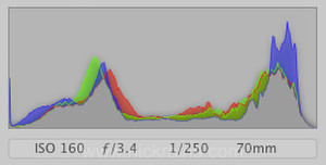 Histogram after curves adjustment - highlights recovered